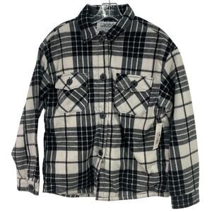 Ukids Girls L Cream/Black Plaid Button-Up Faux Fur Lined Shirt Jacket Polyester